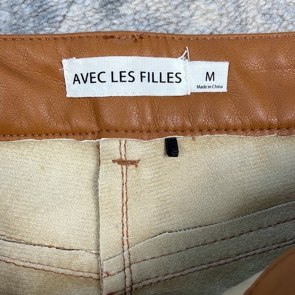 New Avec Les Filles Biscotti Camel Brown Faux Leather Vegan Pants Straight Leg M - Picture 9 of 11